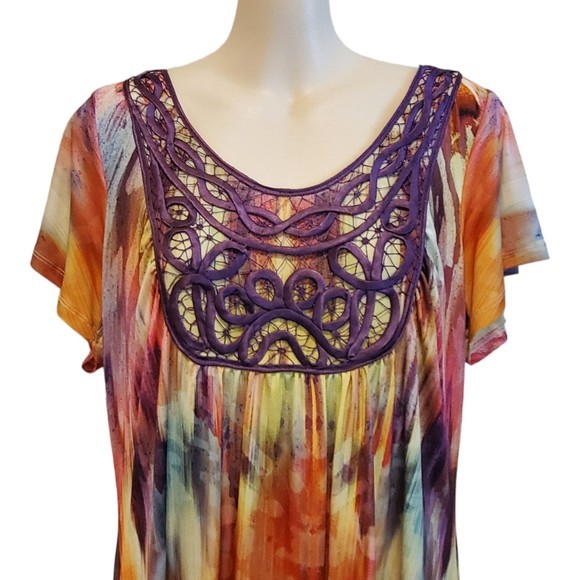 One World Purple Multi-color‎ 2 Piece Blouse and Capri Pants Set Sz Med - Picture 2 of 9